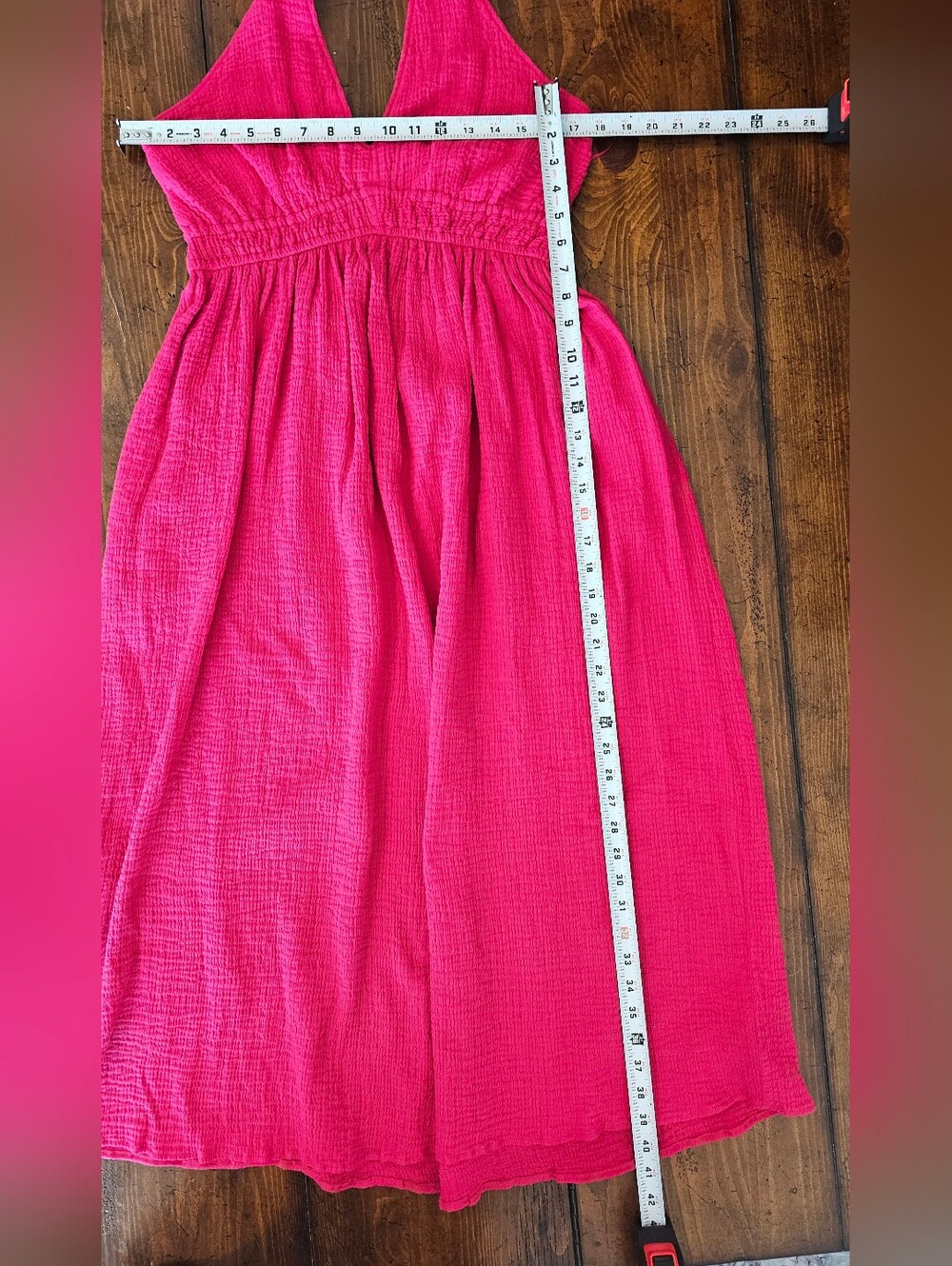 Steve Madden Cotton Gauze Pink Cranberry Halter V-Neck Midi Dress Women's Sz Med - Picture 10 of 11